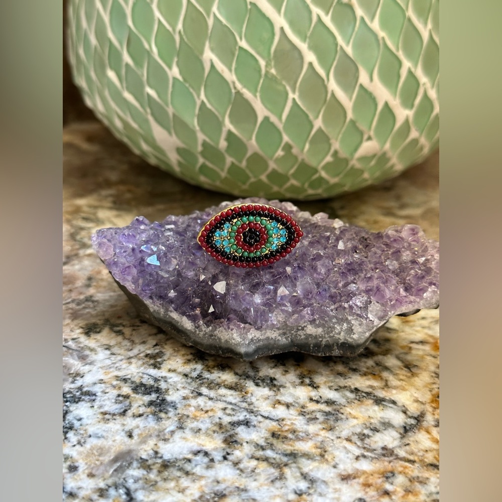 Gold Beaded Evil Eye Ring